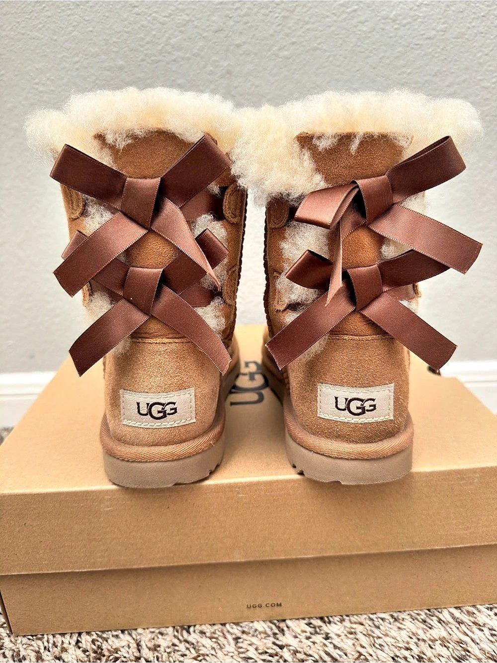 UGG K Bailey Bow II Brown & Cream Chestnut Bow Boots kids US 1